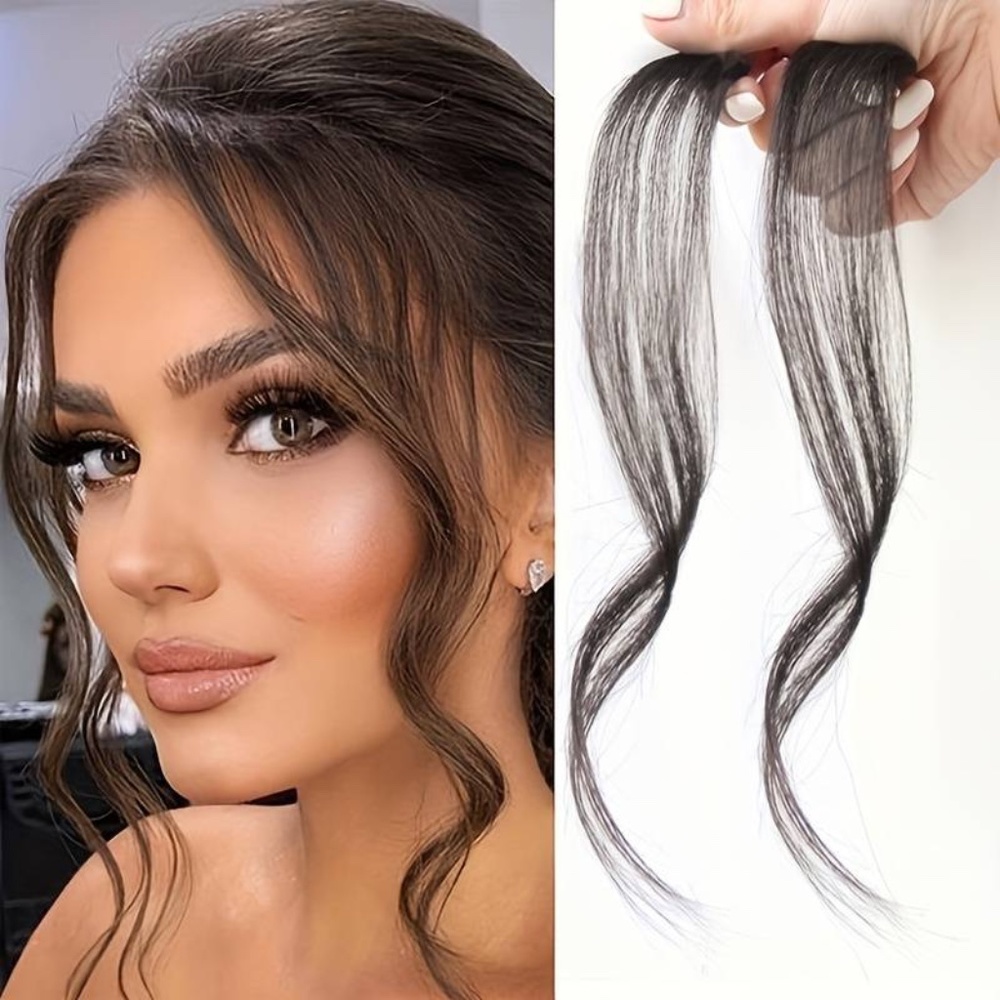 14 INCH Long Curly Clip In Bangs Front Two Side Fringe Hair Extension, Natural S